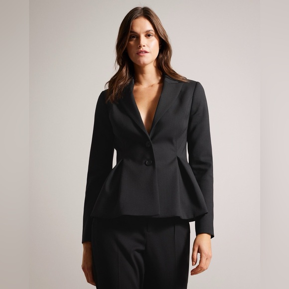 NWT Ted Baker Philiya Peplum Waist Suit Jacket Black - Picture 1 of 7